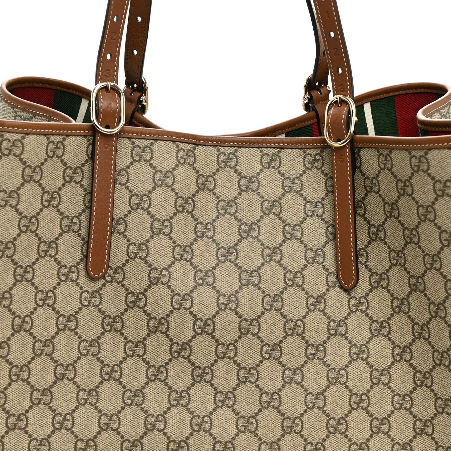 GG Supreme Monogram Emblem Maxi Tote Bag Beige Dark Brown