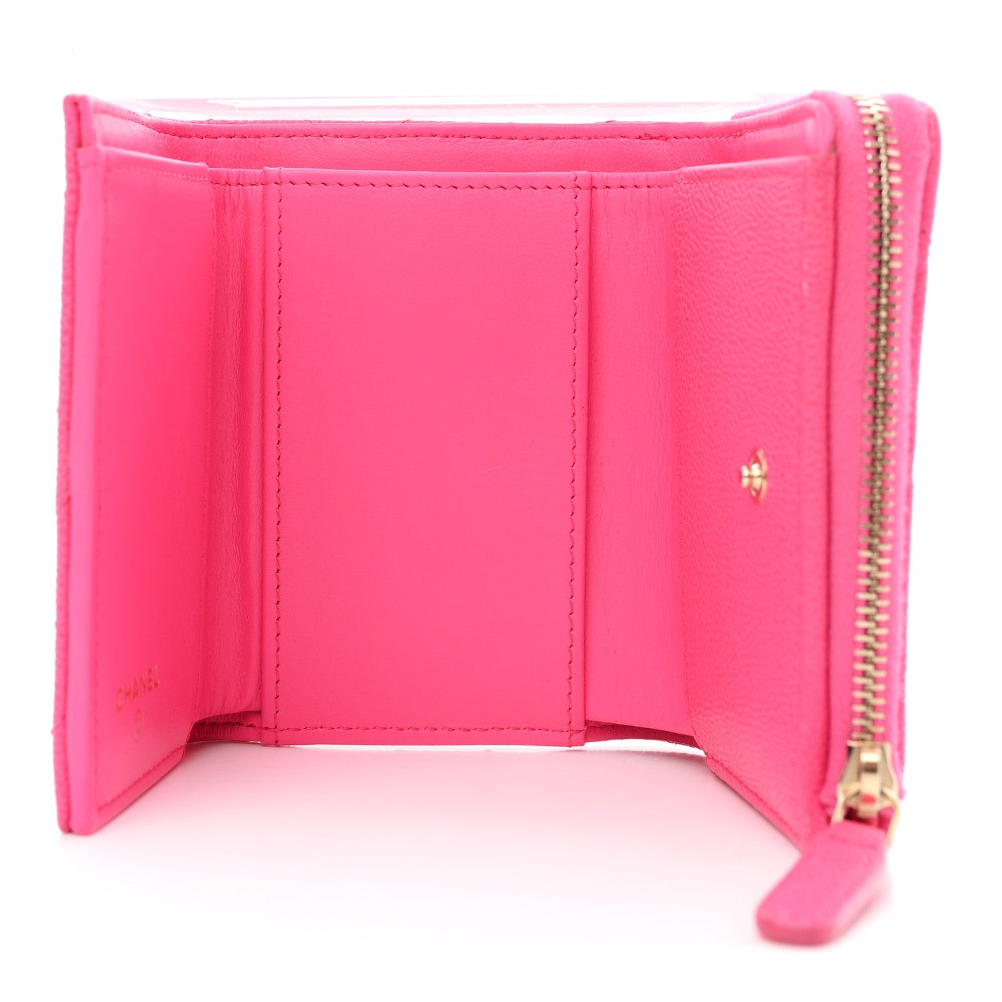 Caviar Quilted CC Zip Compact Trifold Wallet Pink