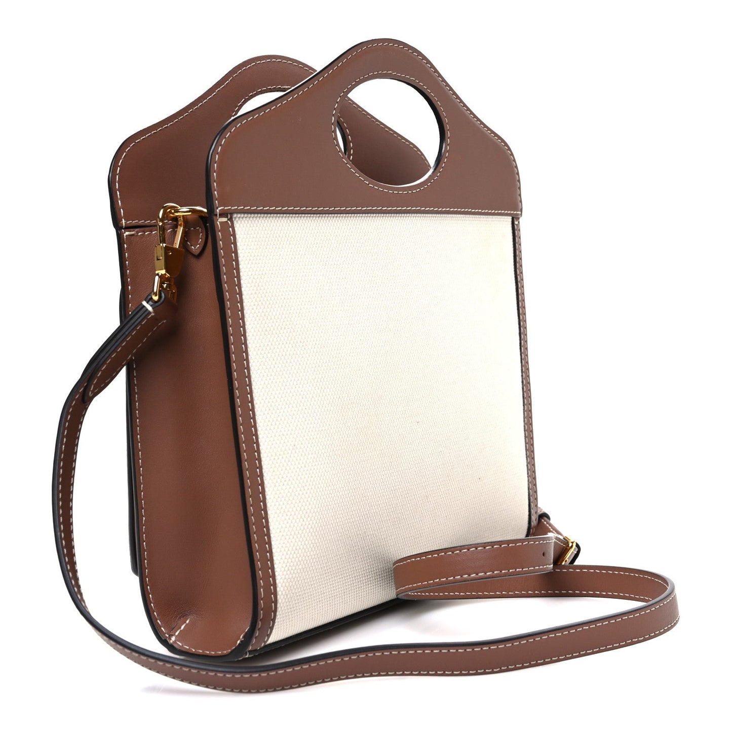 Canvas Smooth Calfskin Two Tone Mini Pocket Bag Natural Malt Brown