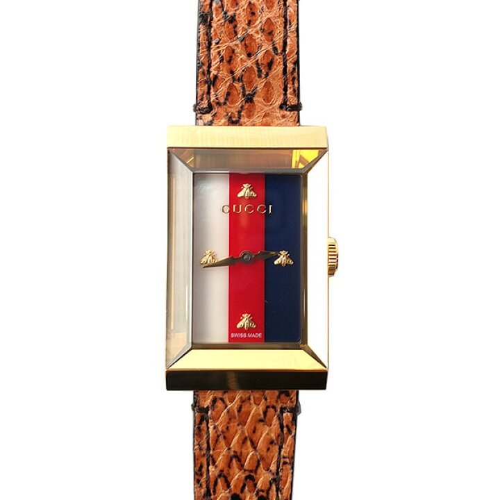 Gucci G-Frame Mother of Pearl Dial Brown Leather Snakeskin Strap Watch For Women - YA147402