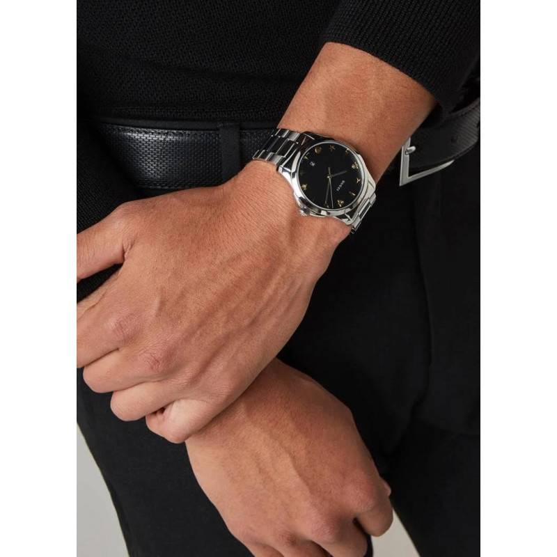 Gucci G Timeless Black Dial Silver Steel Strap Watch For Women - YA1264029A