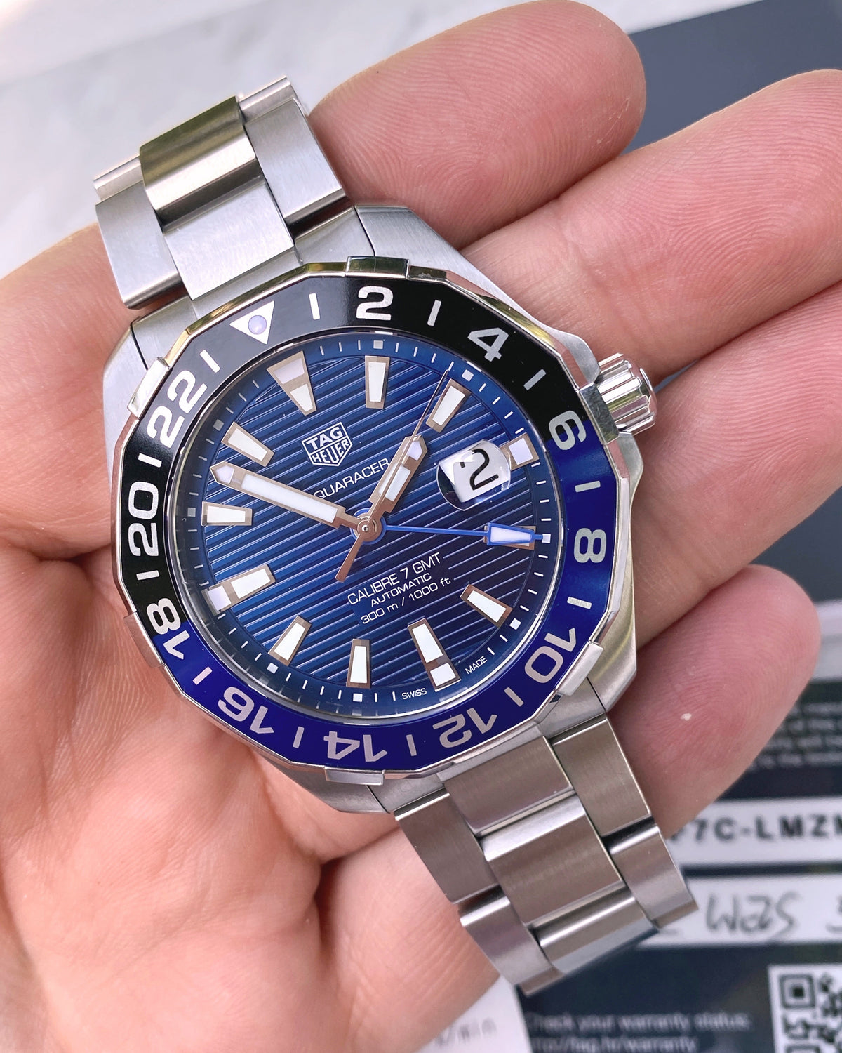 Tag Heuer Aquaracer GMT Calibre 6 Automatic Blue Dial Silver Steel Strap Watch for Men - WAY201T.BA0927