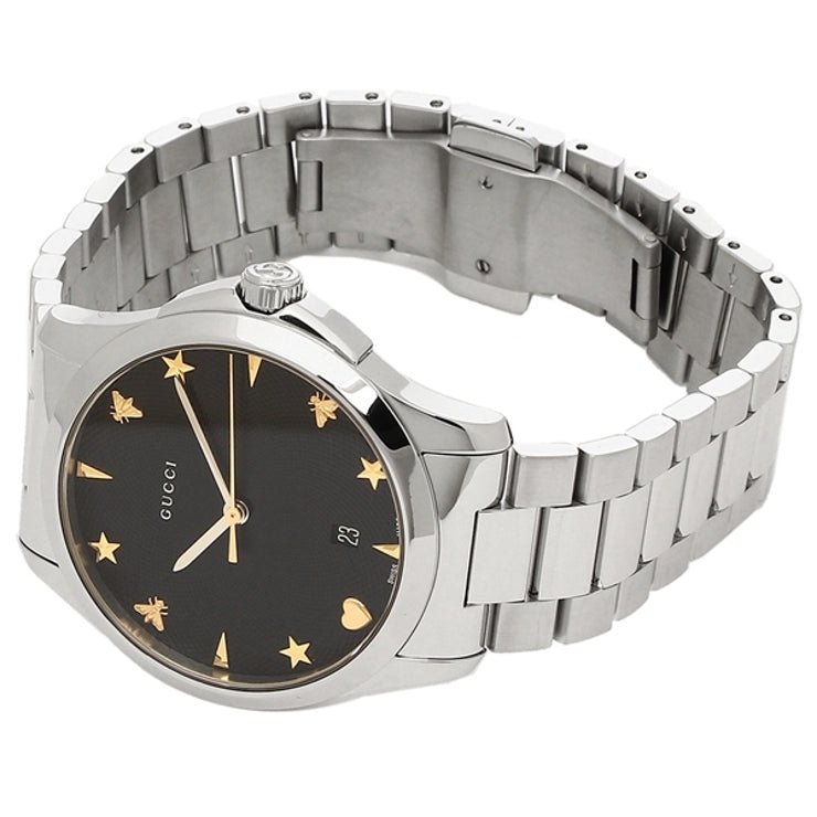 Gucci G Timeless Black Dial Silver Steel Strap Watch For Women - YA1264029