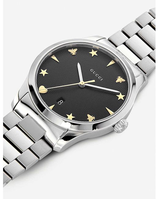 Gucci G Timeless Black Dial Silver Steel Strap Watch For Women - YA1264029