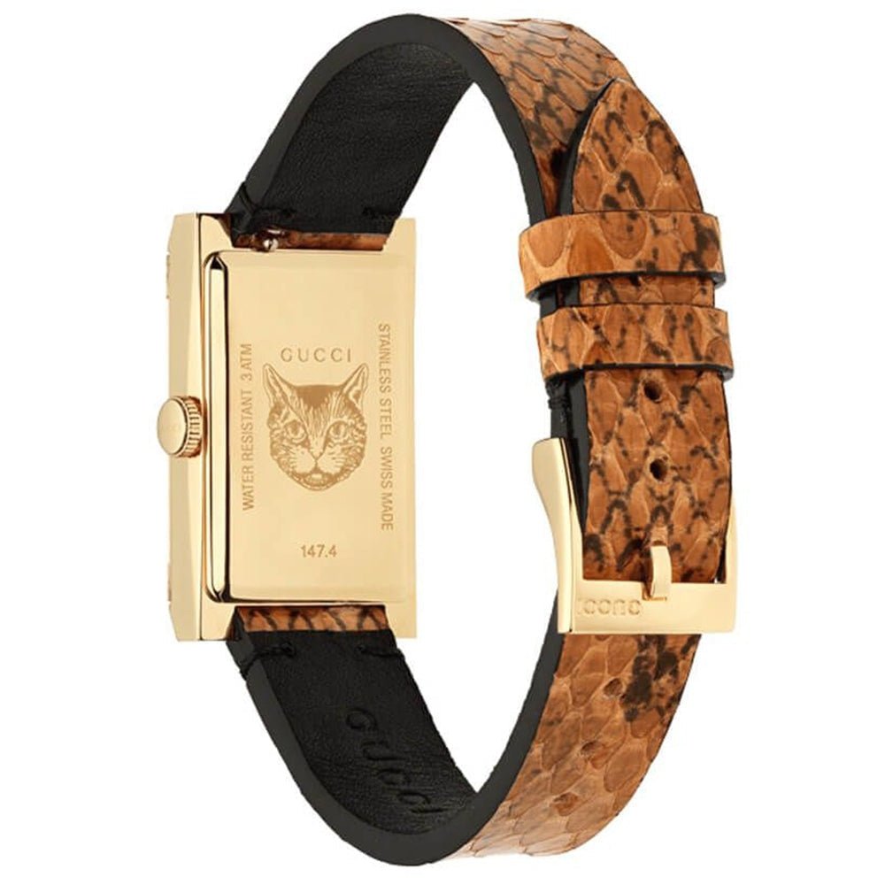 Gucci G-Frame Mother of Pearl Dial Brown Leather Snakeskin Strap Watch For Women - YA147402