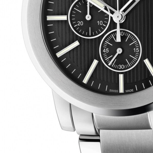 Gucci G Chrono Black Dial Silver Steel Strap Watch For Men - YA101204