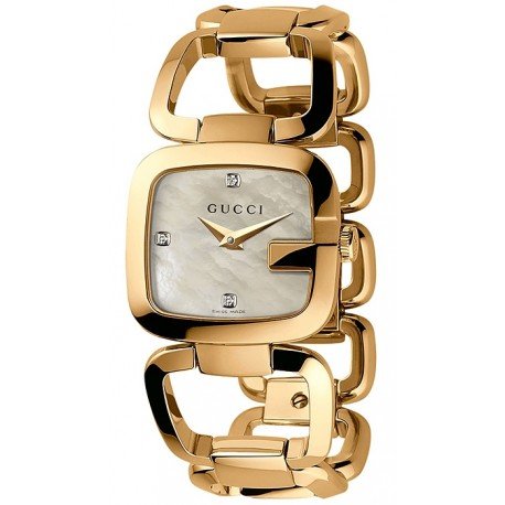 Gucci G Gucci Diamonds Mother of Pearl Dial Yellow Gold Steel Strap Watch For Women - YA125513