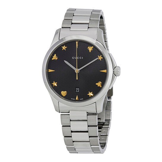 Gucci G Timeless Black Dial Silver Steel Strap Watch For Women - YA1264029