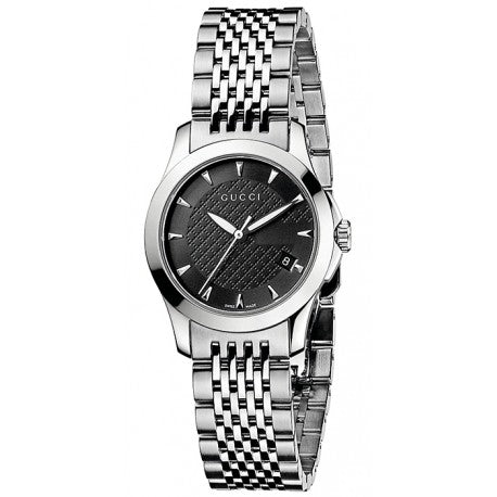 Gucci G Timeless Black Dial Silver Steel Strap Watch For Women - YA126502