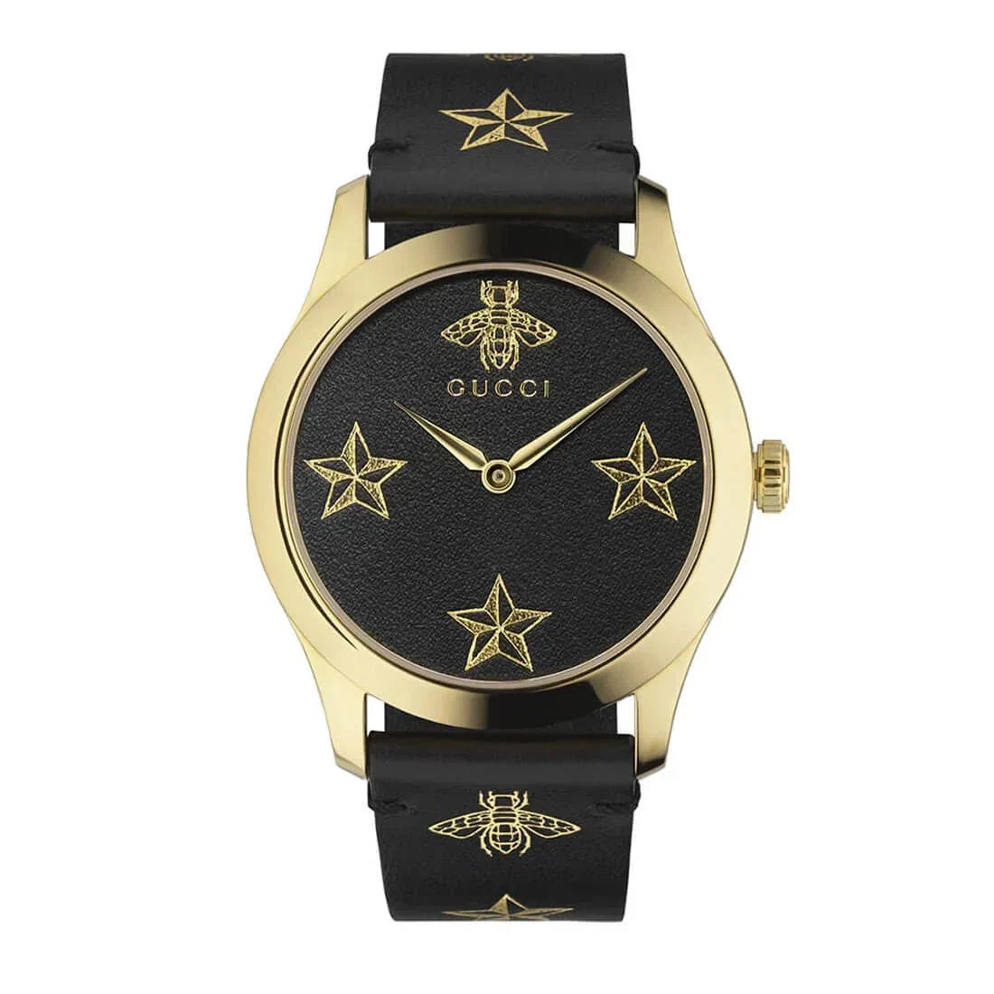 Gucci G Timeless Bee Motif Black Dial Black Leather Strap Watch For Women - YA1264055