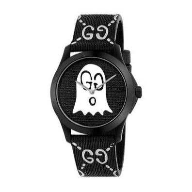 Gucci G Timeless Ghost Black Dial Black Leather Strap Watch For Men - YA1264018