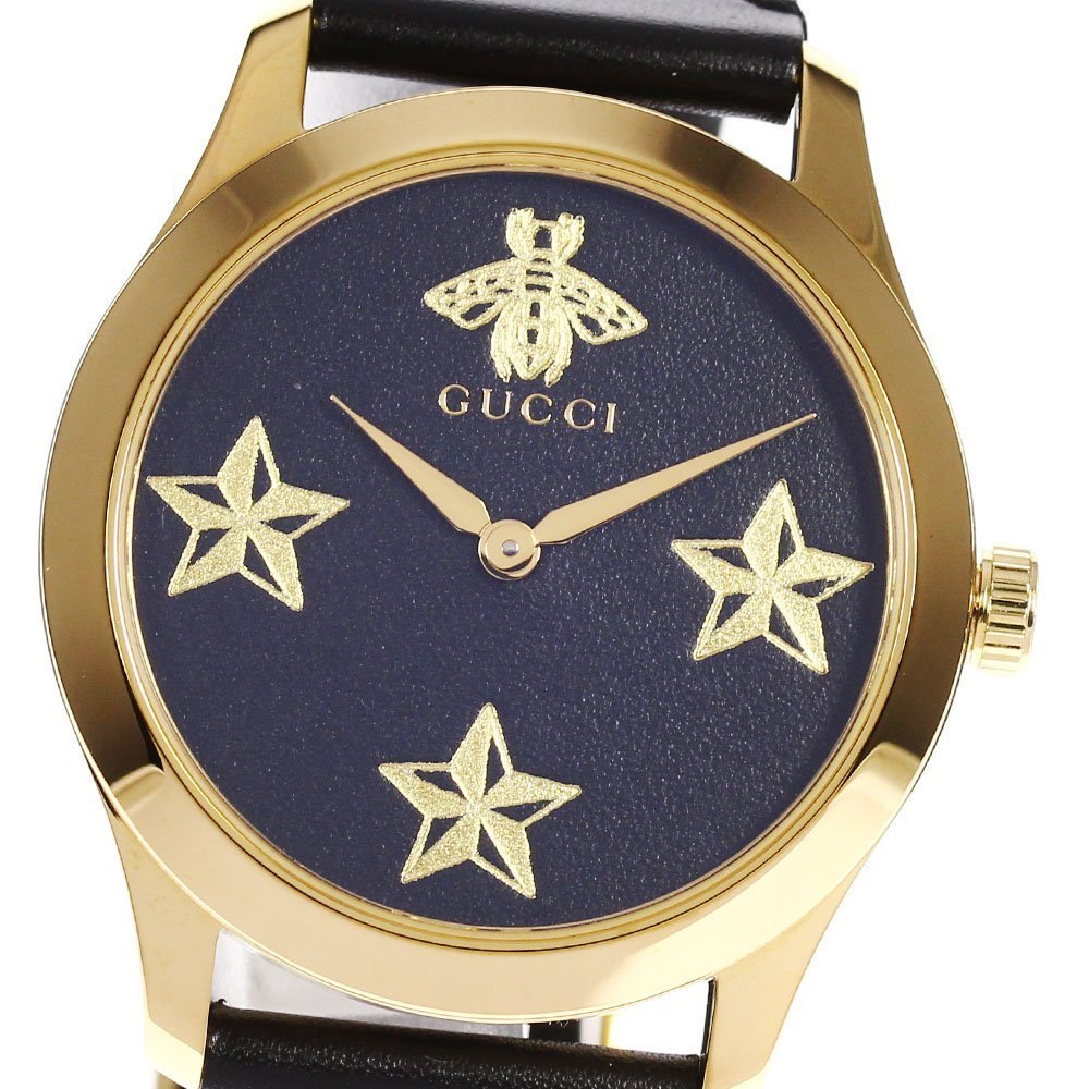 Gucci G Timeless Bee Motif Black Dial Black Leather Strap Watch For Women - YA1264055