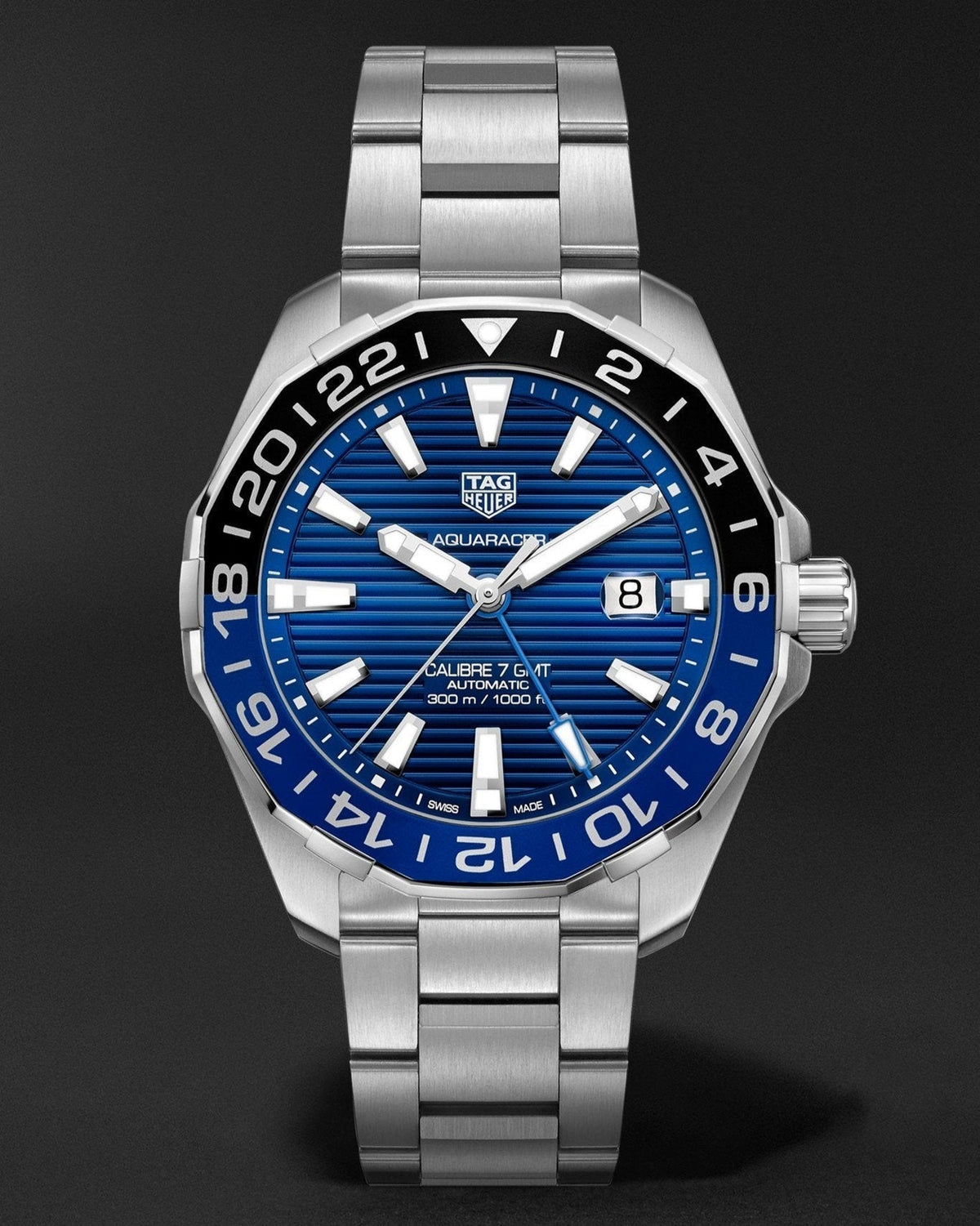 Tag Heuer Aquaracer GMT Calibre 6 Automatic Blue Dial Silver Steel Strap Watch for Men - WAY201T.BA0927