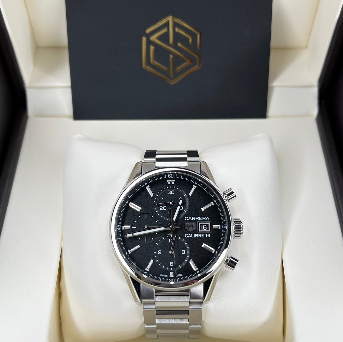 Tag Heuer Carrera Automatic Chronograph Black Dial Silver Steel Strap Watch for Men - CBK2110.BA0715