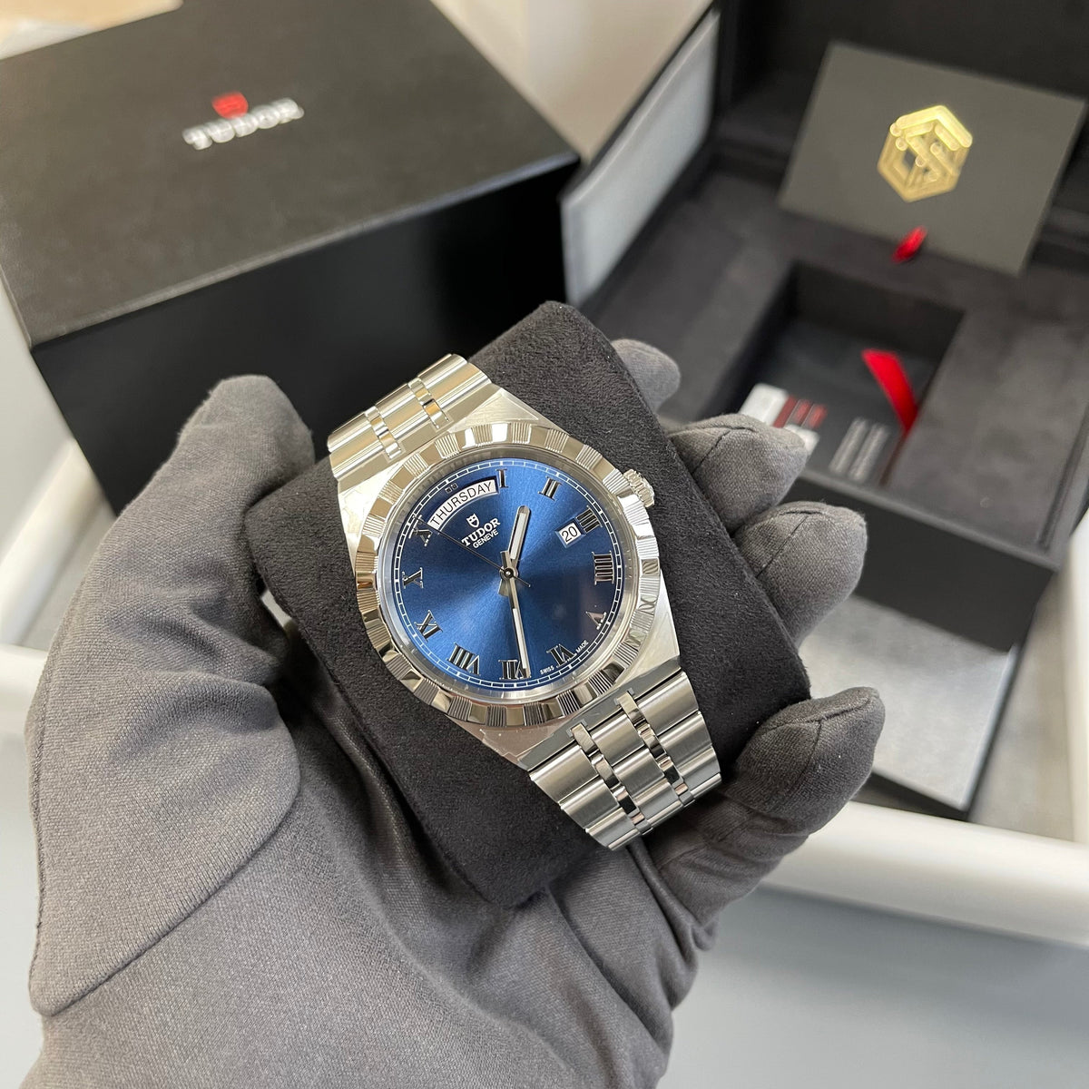 Tudor Royal Automatic Blue Dial Silver Steel Strap Watch for Men - M28600-0005