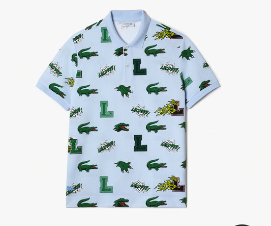 LACOSTE - HOLIDAY REGULAR FIT CROCODILE PRINT  SHIRTS Men’s - BLUE /WHITE