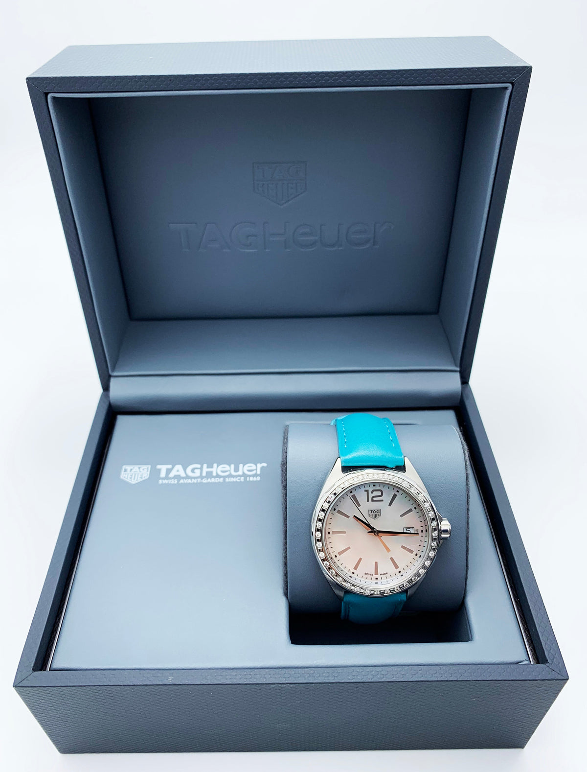 Tag Heuer Formula 1 Quartz Diamonds Mother of Pearl Dial Blue Leather Strap Watch for Women - WBJ131A.FC8256