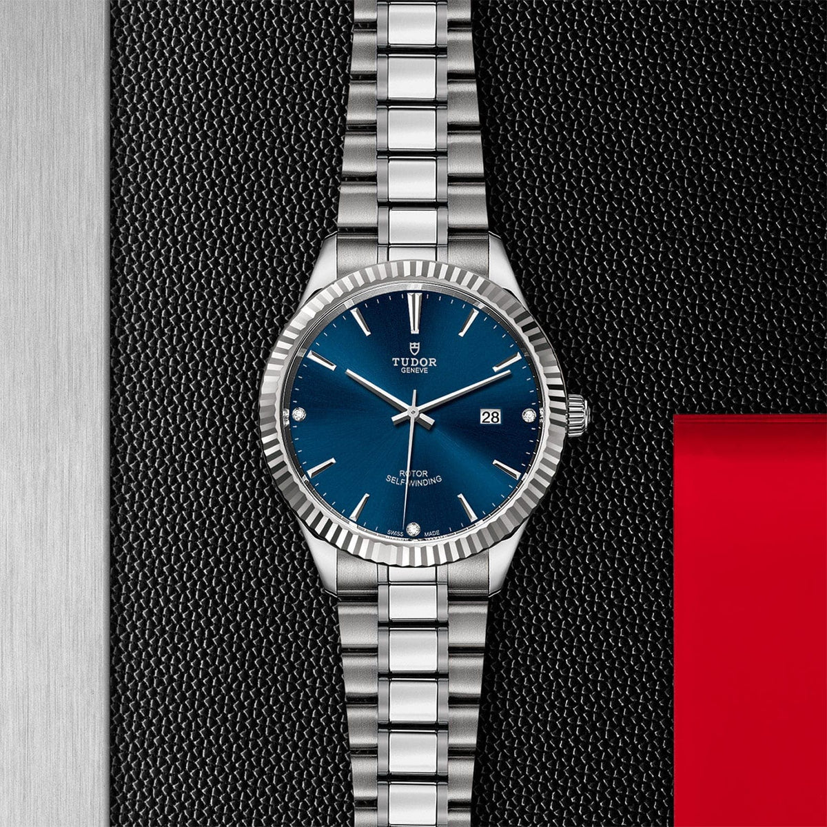 Tudor Style Automatic Diamonds Blue Dial Silver Steel Strap Watch for Men - M12710-0017