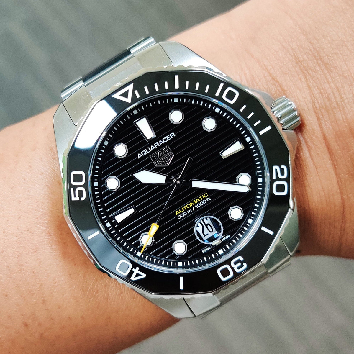 Tag Heuer Aquaracer Professional 300 Automatic Black Dial Silver Steel Strap Watch for Men - WBP201A.BA0632