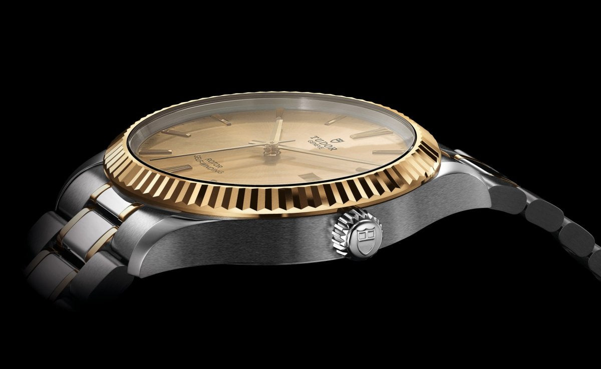 Tudor Style Automatic Diamonds Gold Dial Two Tone Steel Strap Watch for Men - M12713-0007