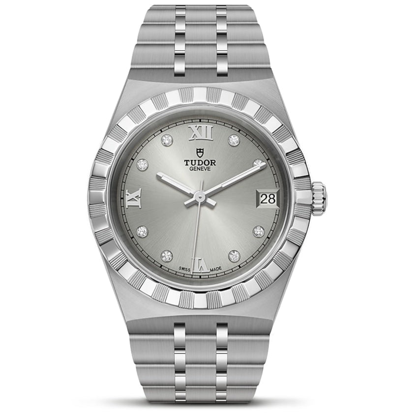 Tudor Royal Day Date Diamonds Automatic Silver Dial Silver Steel Strap Watch for Men - M28600-0002