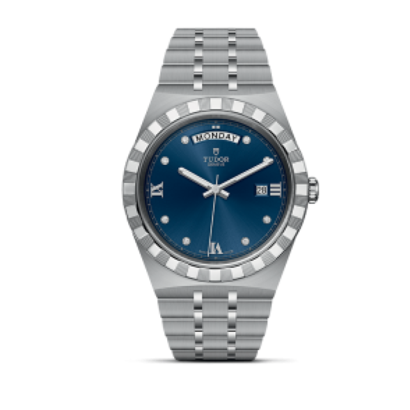 Tudor Royal Automatic Diamonds Blue Dial Silver Steel Strap Watch for Men - M28600-0006