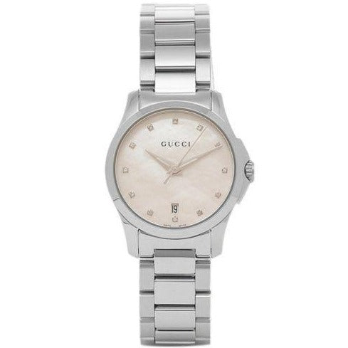 Gucci G Timeless Diamonds Mother of Pearl Dial Silver Steel Strap Watch For Women - YA126542