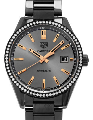 Tag Heuer Carrera Quartz Diamonds Black Dial Black Steel Strap Watch for Women - WAR1115.BA0602