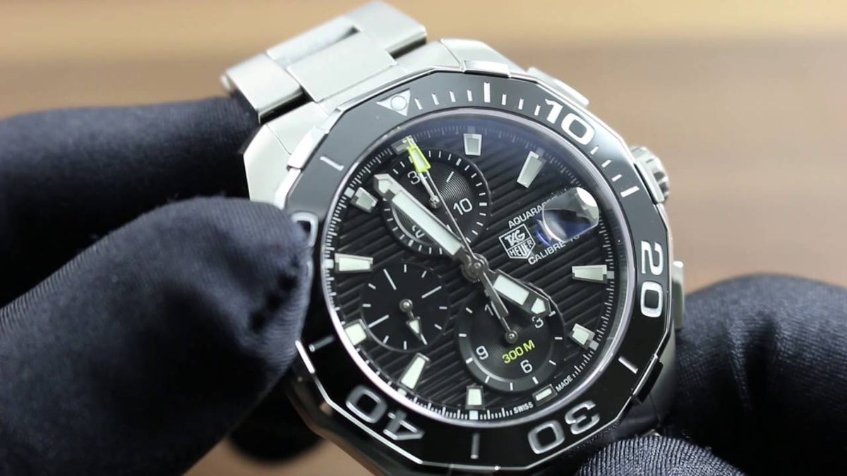 Tag Heuer Aquaracer Quartz Chronograph Black Dial Silver Steel Strap Watch for Men - CAY111A.BA0927