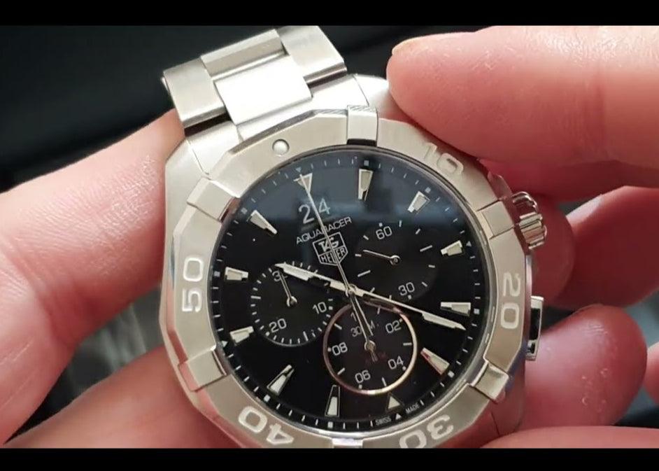 Tag Heuer Aquaracer Chronograph Black Dial Silver Steel Strap Watch for Men - CAY1110.BA0927
