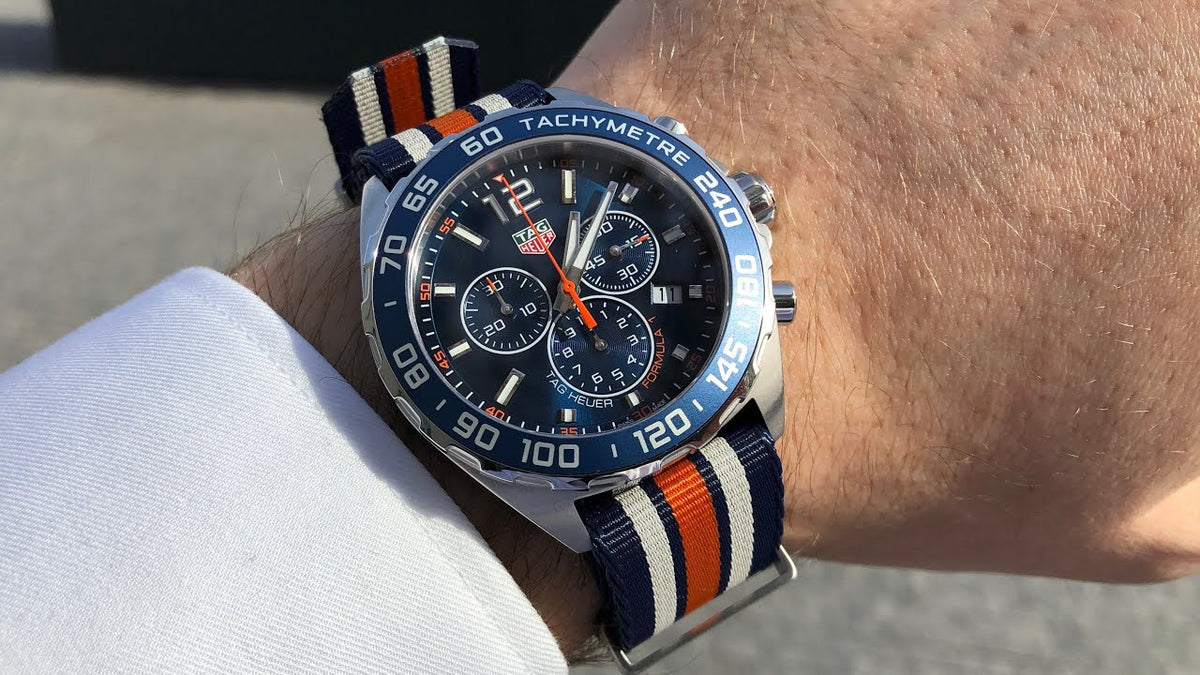 Tag Heuer Formula 1 Chronograph 43mm Blue Dial NATO Strap Watch for Men - CAZ1014.FC8196