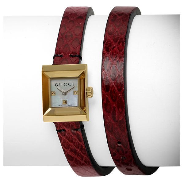 Gucci G Frame White Dial Red Leather Strap Watch For Women - YA128524
