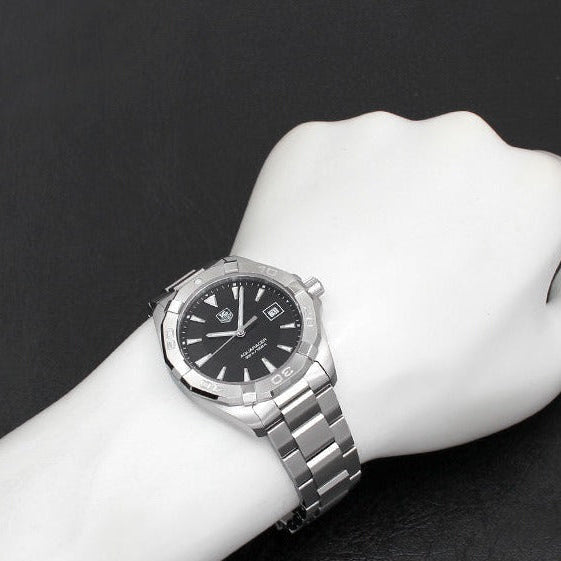 Tag Heuer Aquaracer Quartz Black Dial Silver Steel Strap Watch for Men - WAY1110.BA0928