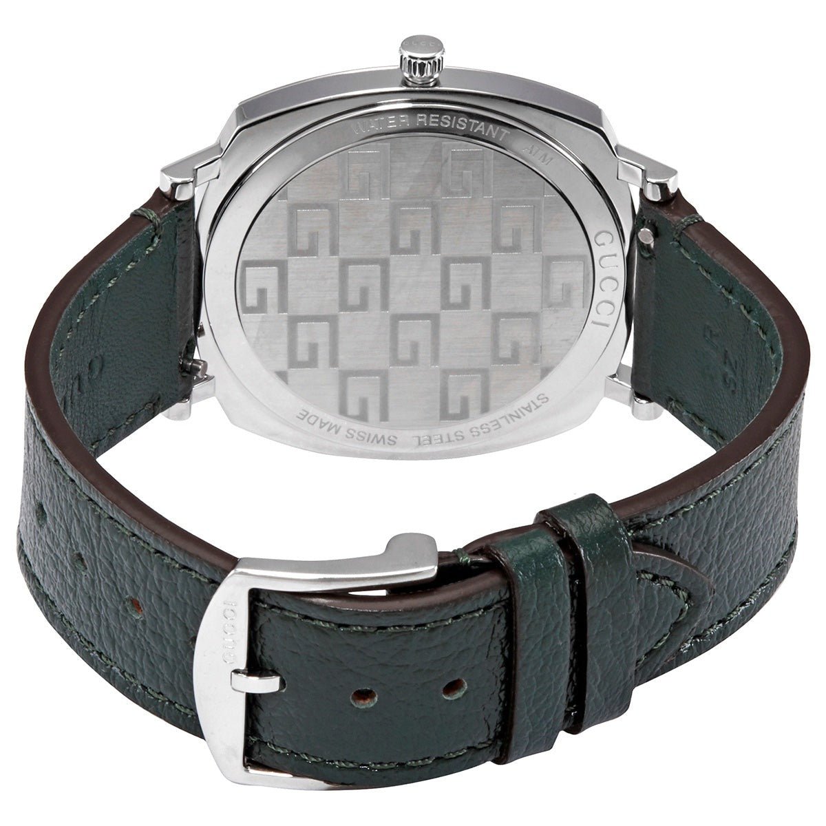 Gucci Grip Silver Dial Green Leather Strap Unisex Watch - YA157412