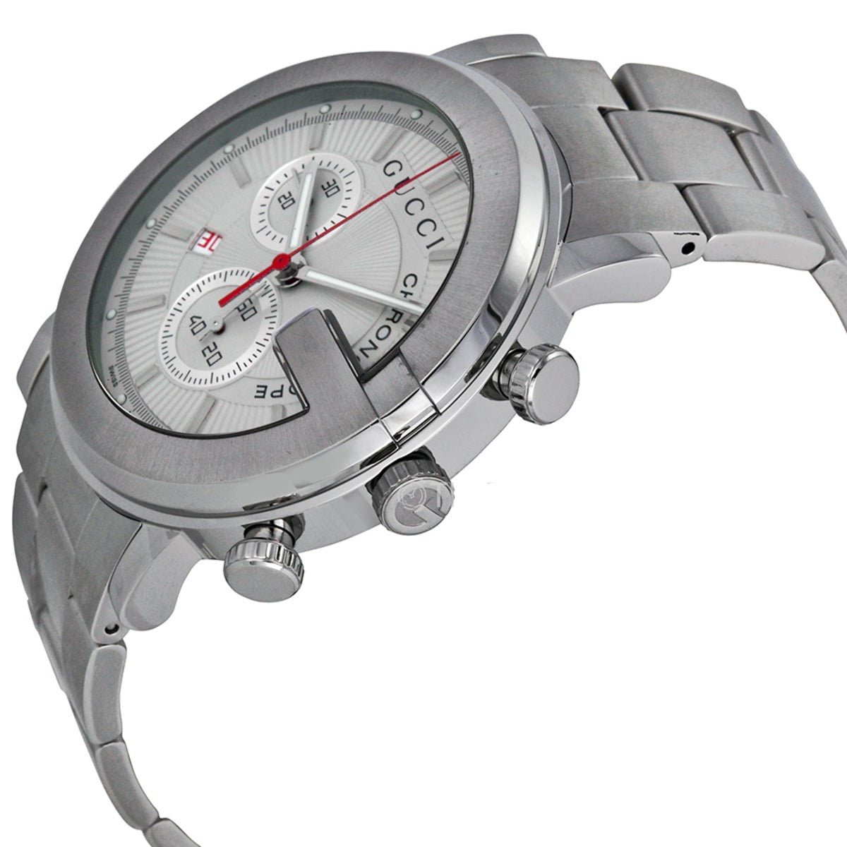 Gucci G Chrono Chronograph White Dial Silver Steel Strap Watch For Men - YA101339