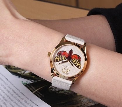 Gucci G Timeless Butterfly White Dial White Leather Strap Watch For Women - YA1264062