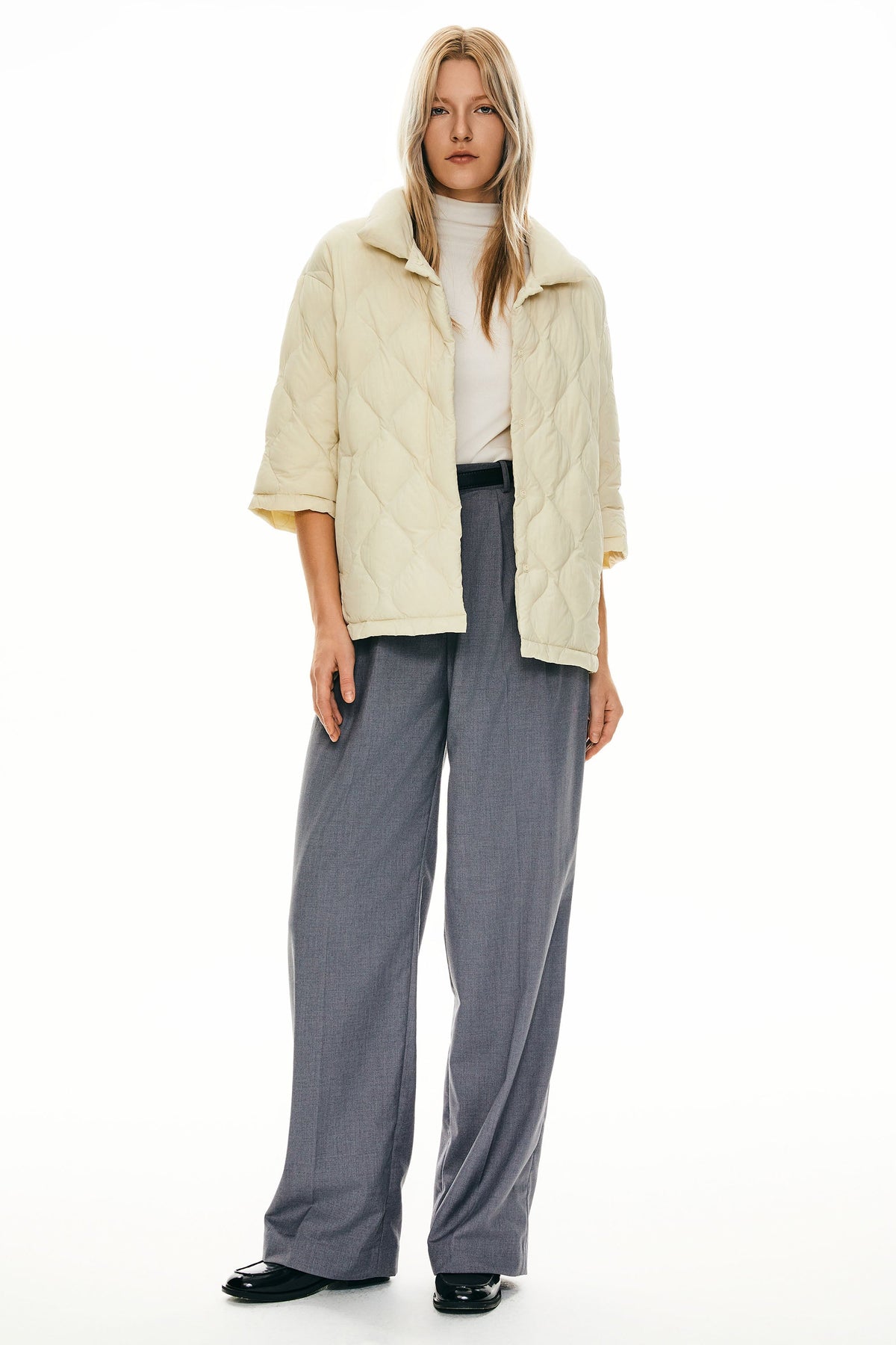 Down Puffer Jacket Three-quarter Sleeves Lightweight Oversized