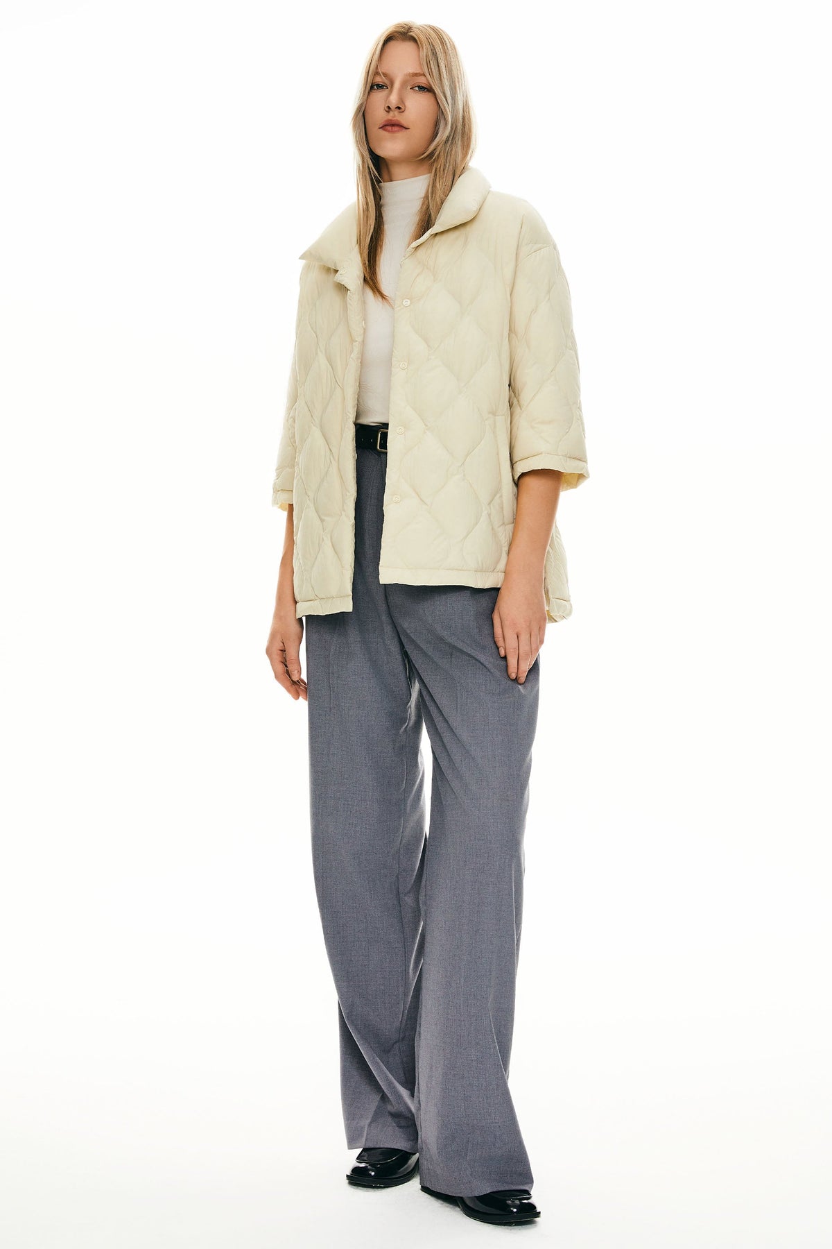Down Puffer Jacket Three-quarter Sleeves Lightweight Oversized