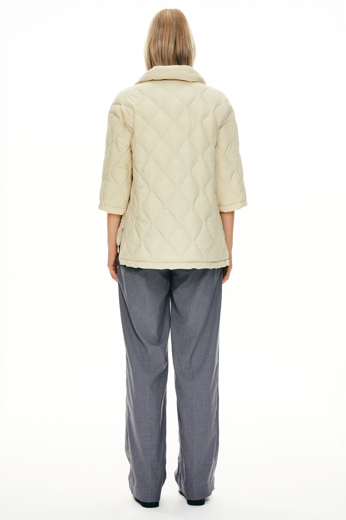 Down Puffer Jacket Three-quarter Sleeves Lightweight Oversized