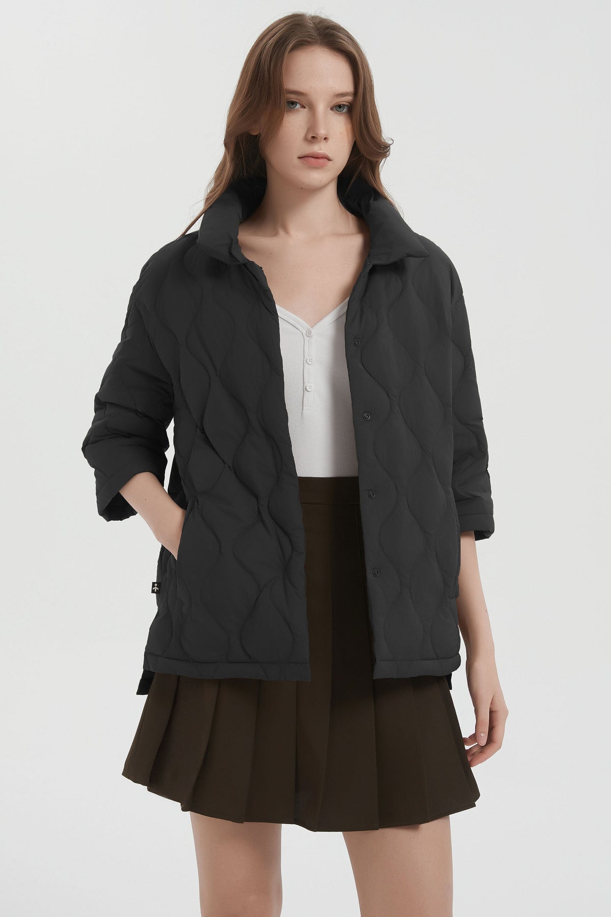 Down Puffer Jacket Three-quarter Sleeves Lightweight Oversized