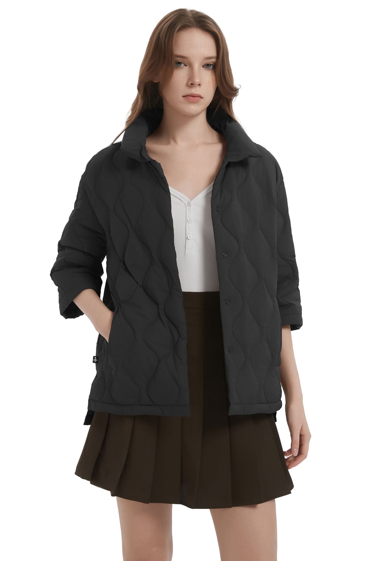 Down Puffer Jacket Three-quarter Sleeves Lightweight Oversized