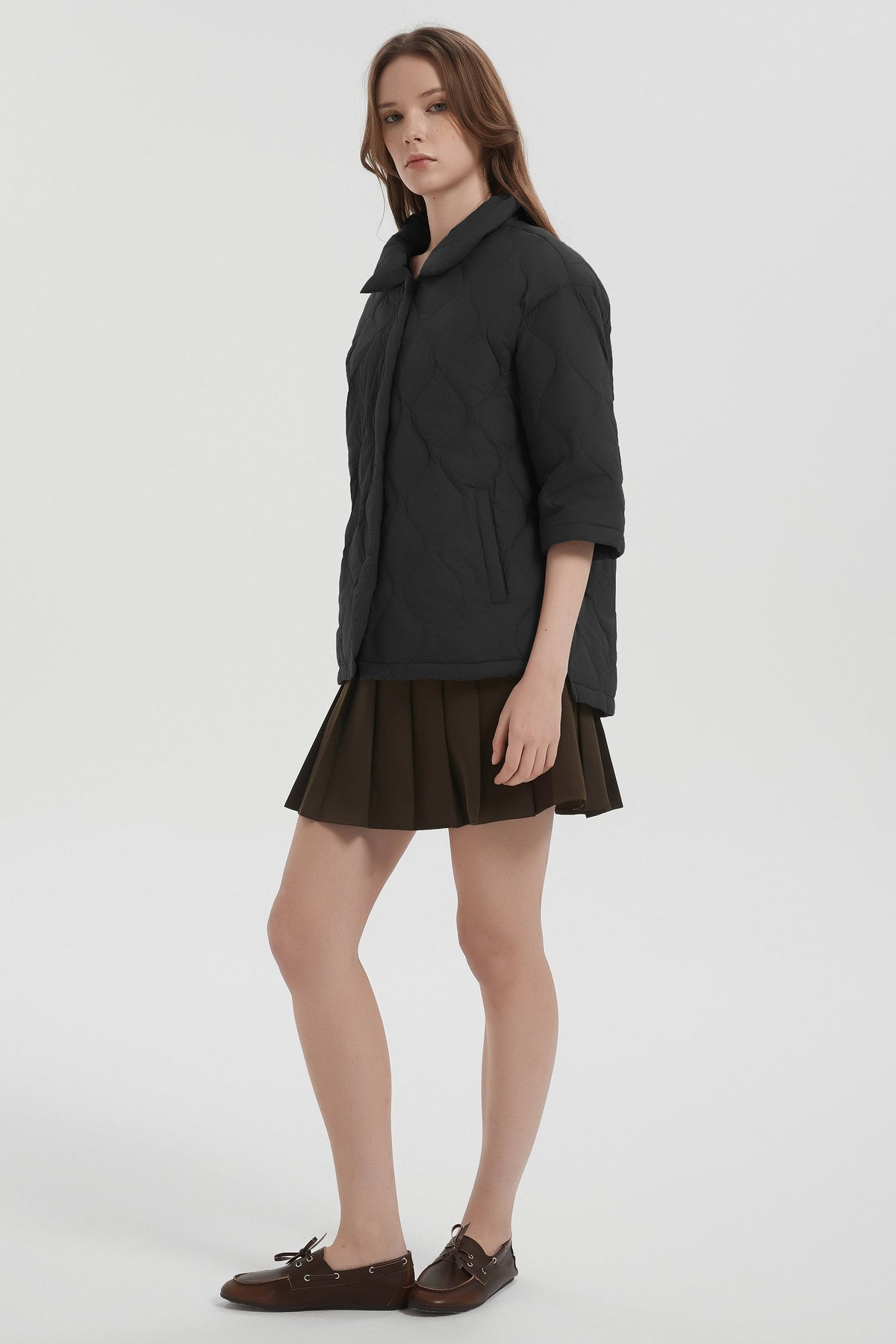 Down Puffer Jacket Three-quarter Sleeves Lightweight Oversized
