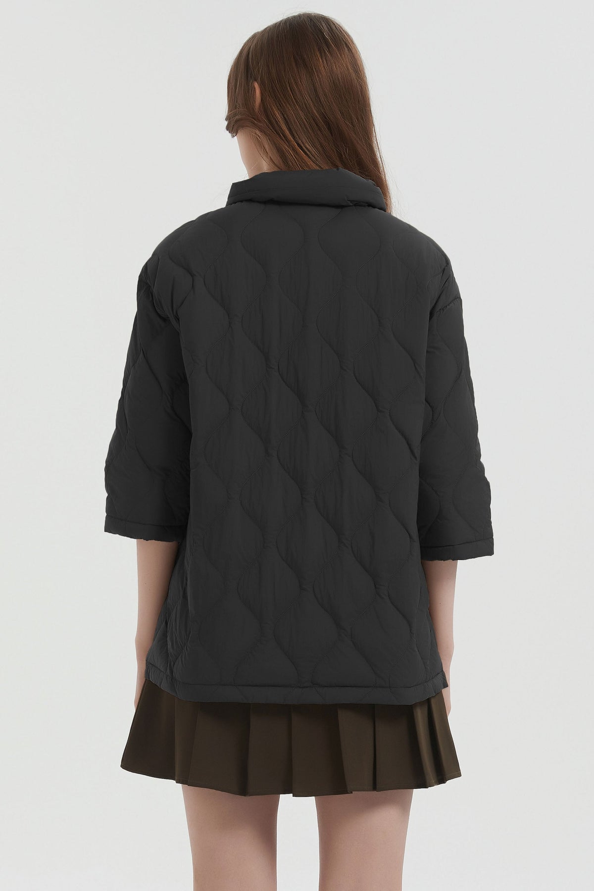 Down Puffer Jacket Three-quarter Sleeves Lightweight Oversized