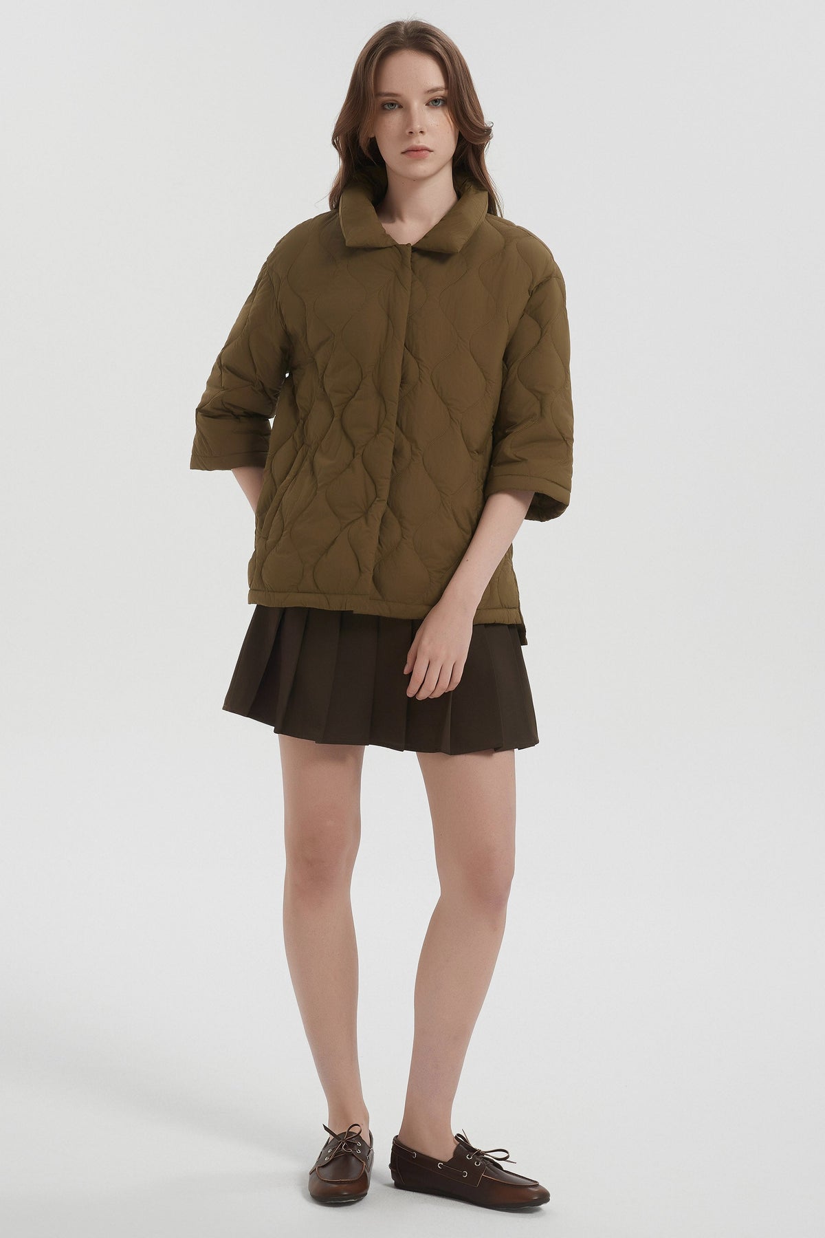 Down Puffer Jacket Three-quarter Sleeves Lightweight Oversized
