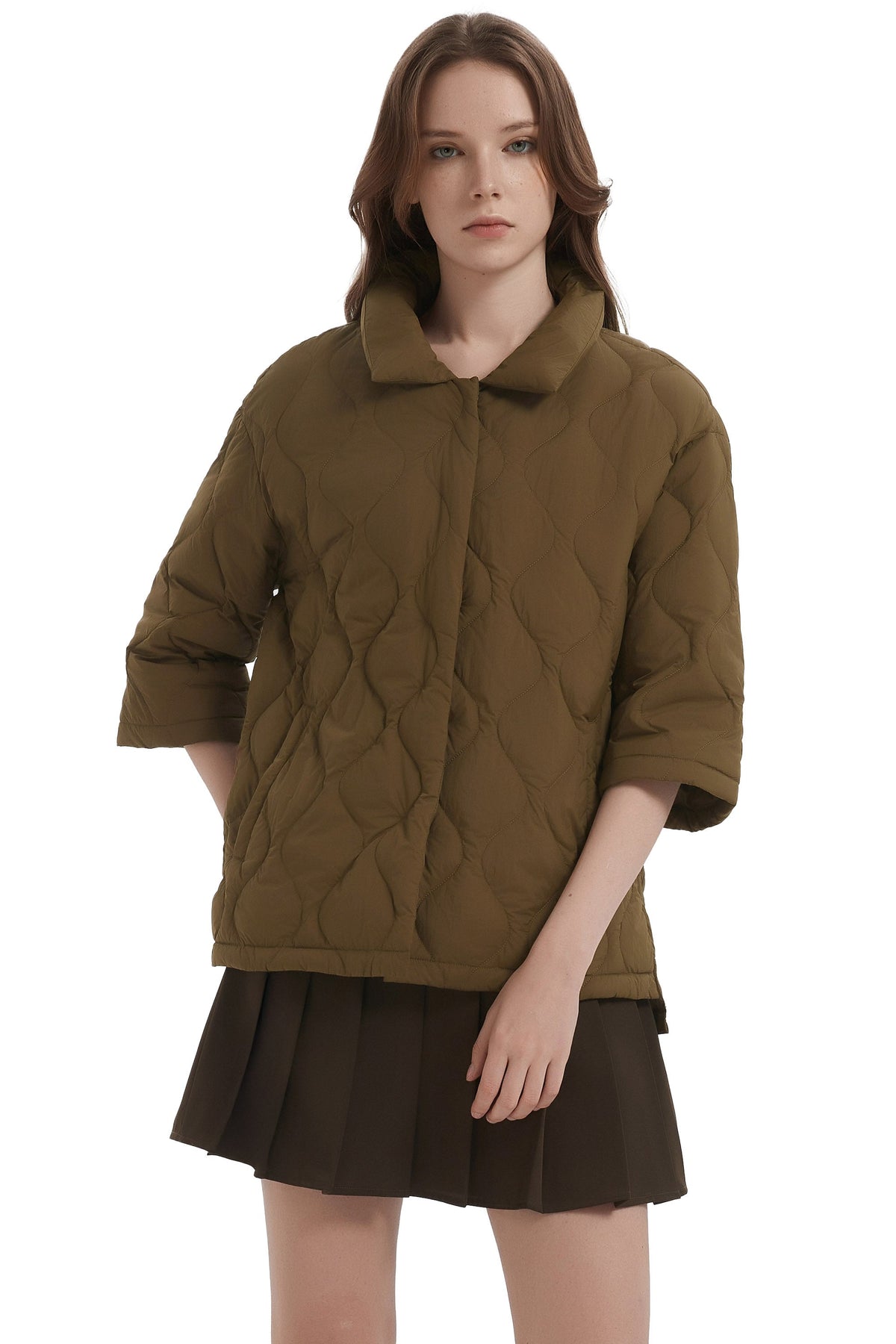 Down Puffer Jacket Three-quarter Sleeves Lightweight Oversized
