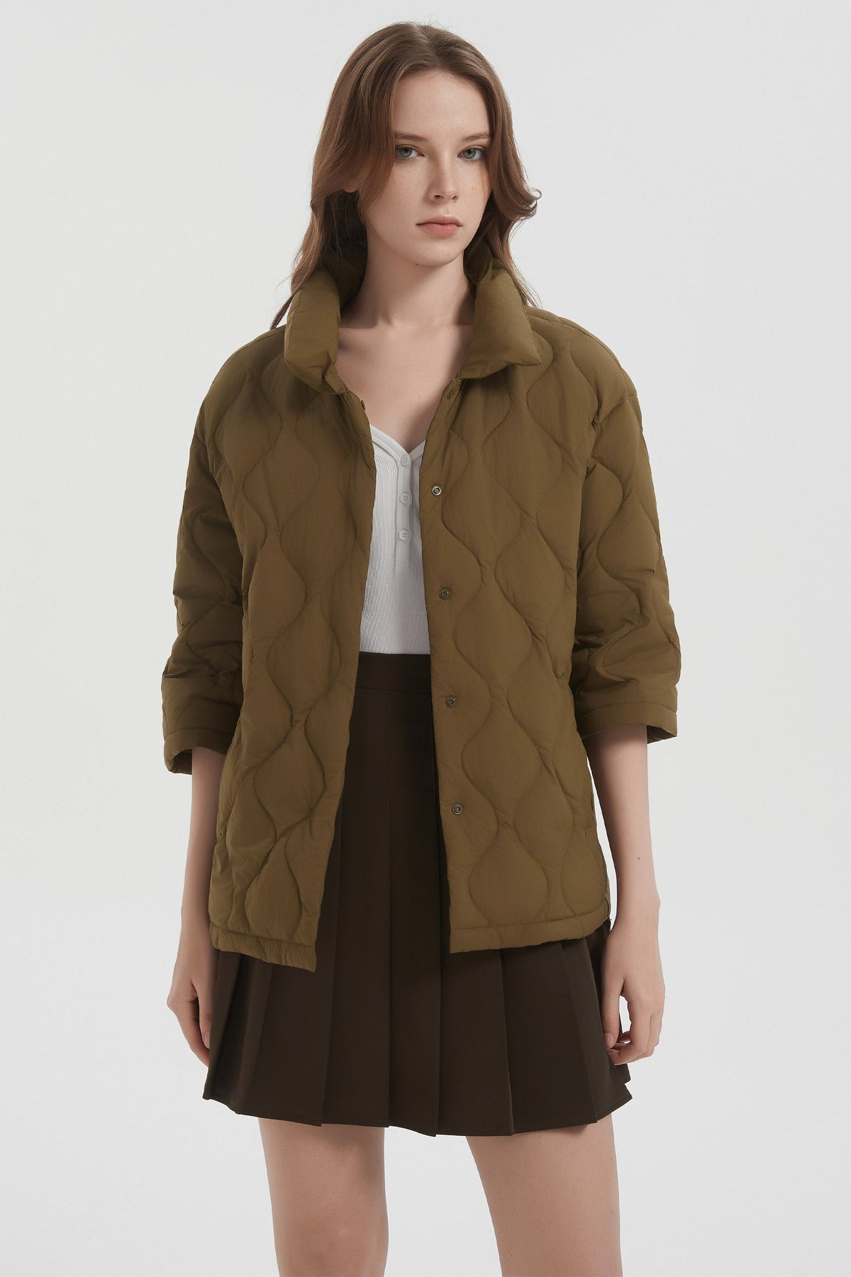 Down Puffer Jacket Three-quarter Sleeves Lightweight Oversized