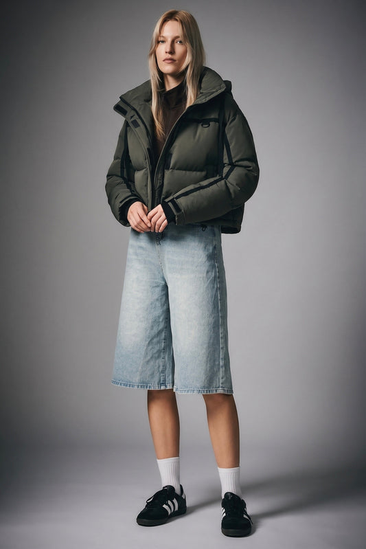 Winter Quilted Hooded Cropped Down Puffer Jacket