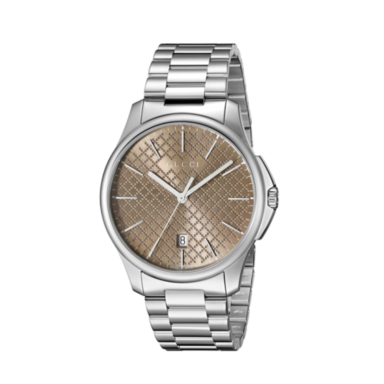 Gucci G Timeless Quartz Brown Dial Silver Steel Strap Watch for Men - YA126317