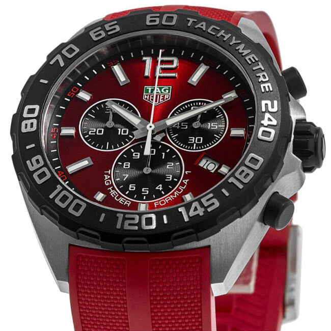 Tag Heuer Formula 1 Chronograph Red Dial Red Rubber Strap Watch for Men - CAZ101AN.FT8055
