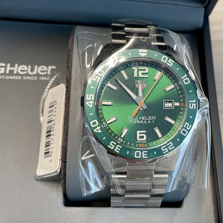Tag Heuer Formula 1 Quartz Green Dial Silver Steel Strap Watch for Men - WAZ1017.BA0842